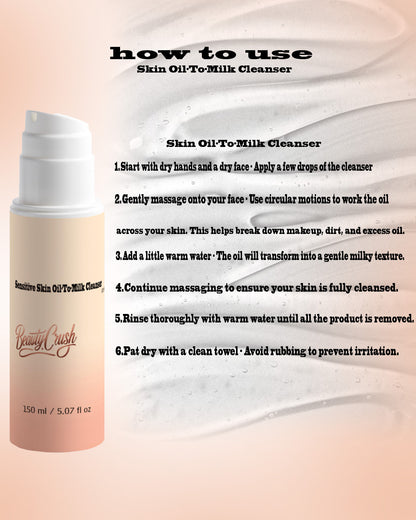 Sensitive Skin Oil-to-Milk Cleanser – Gentle Face Wash & Makeup Remover – Hydrating, Fragrance-Free, Non-Stripping Formula – Ideal for Dry & Sensitive Skin – 150ml [5.07oz]